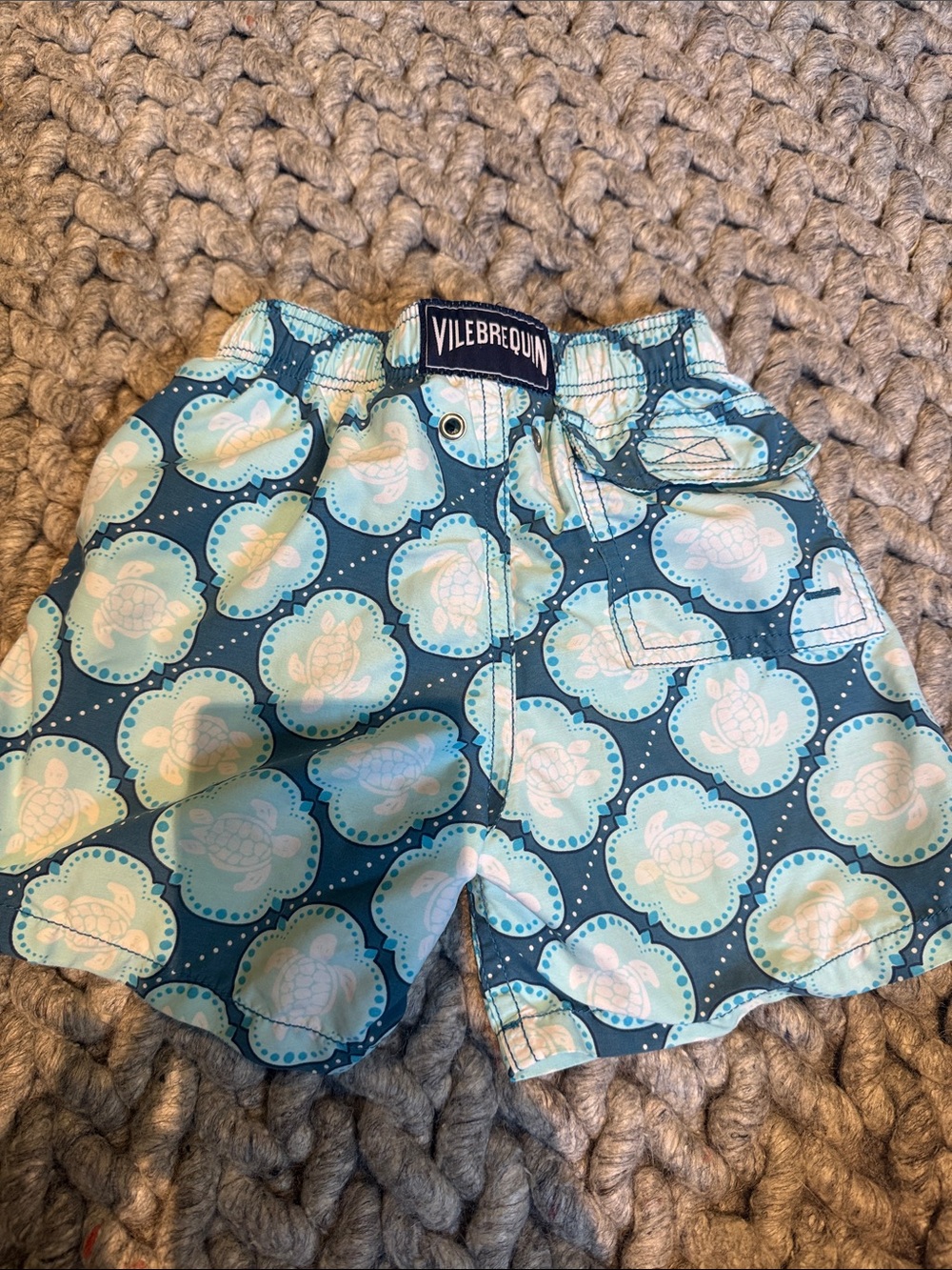 Vilebrequin Teal and Light Blue Turtle Print Kids Swim Shorts